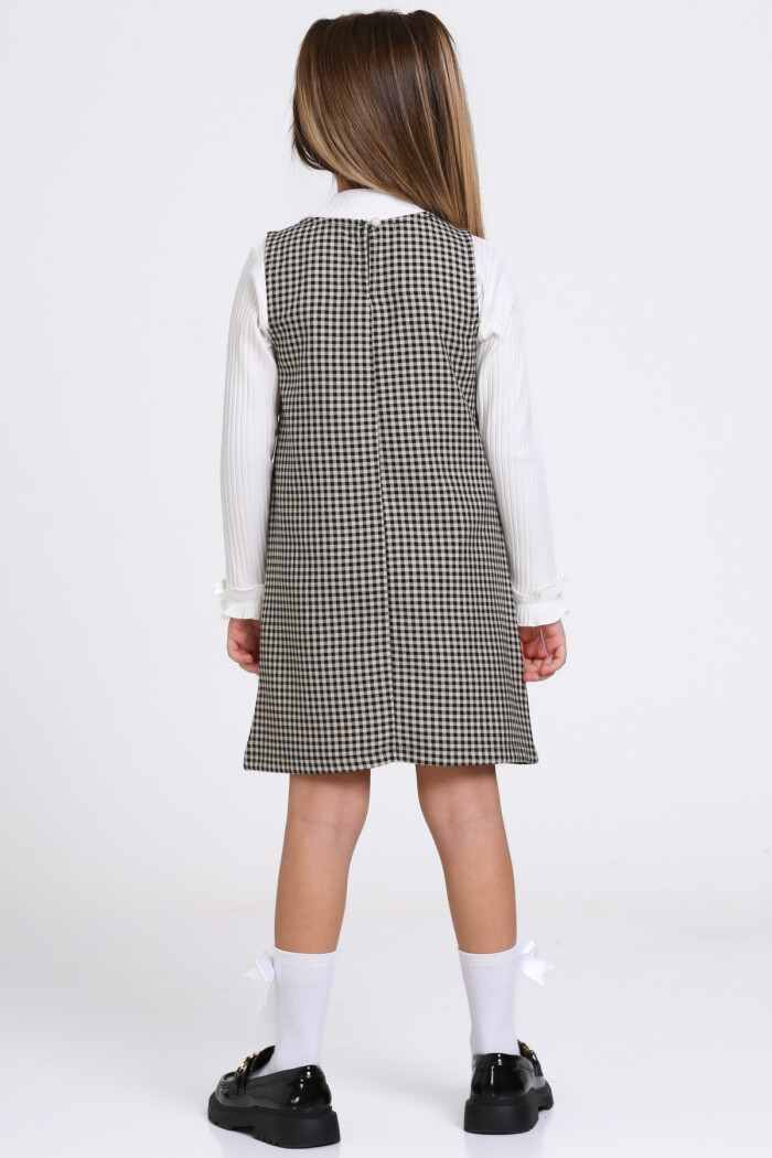 Siyah Ekose Badili 5-9 Yaş Elbise 23362-2