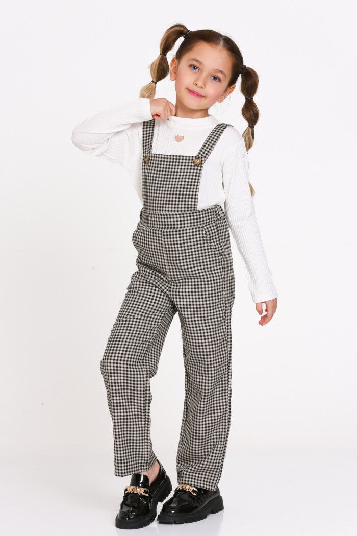 Siyah Ekose Badili 5-9 Yaş Salopet - 23366-1