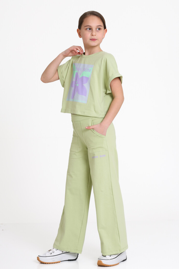Yeşil Aloha Sun Baskı 5-9 Yaş Takım - 2453-3