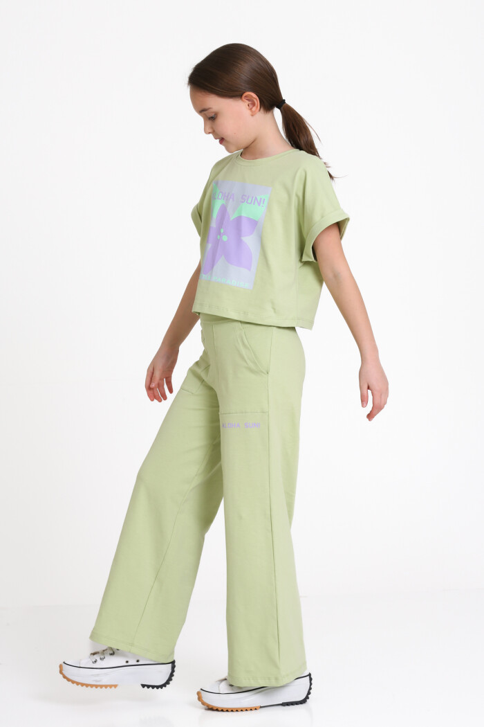 Yeşil Aloha Sun Baskı 5-9 Yaş Takım - 2453-3
