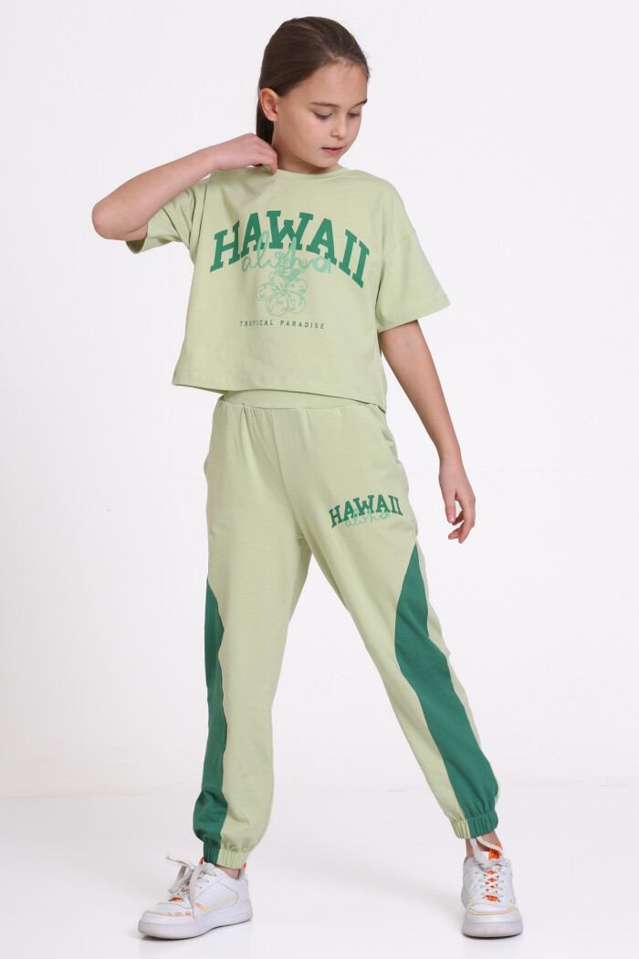 Yeşil Hawaii Baskılı 5-9 Yaş Takım - 2443-3