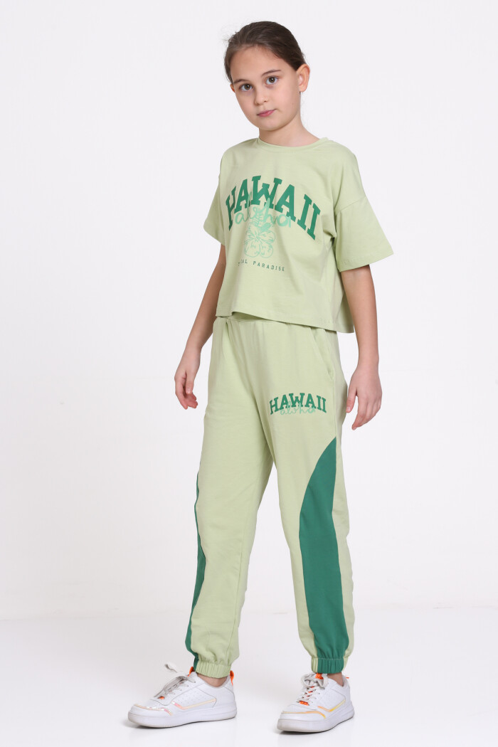 Yeşil Hawaii Baskılı 5-9 Yaş Takım - 2443-3