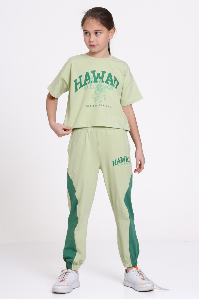 Yeşil Hawaii Baskılı 5-9 Yaş Takım - 2443-3