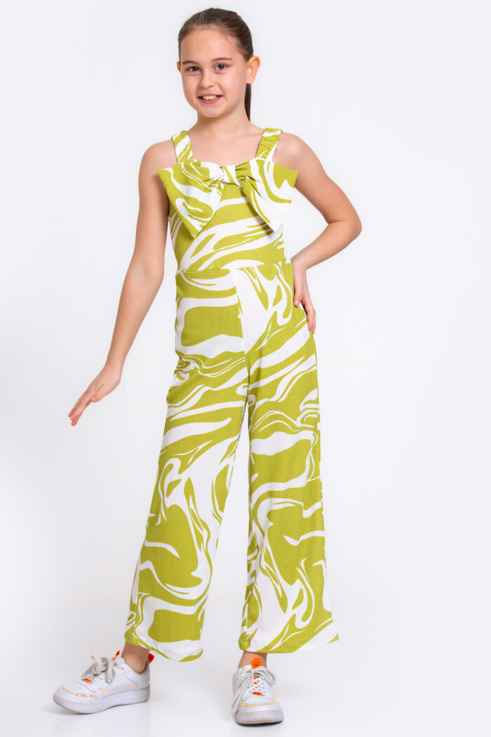 Yeşil Lastik Askılı Bürümcük 5-9 Yaş Tulum - 2459-2