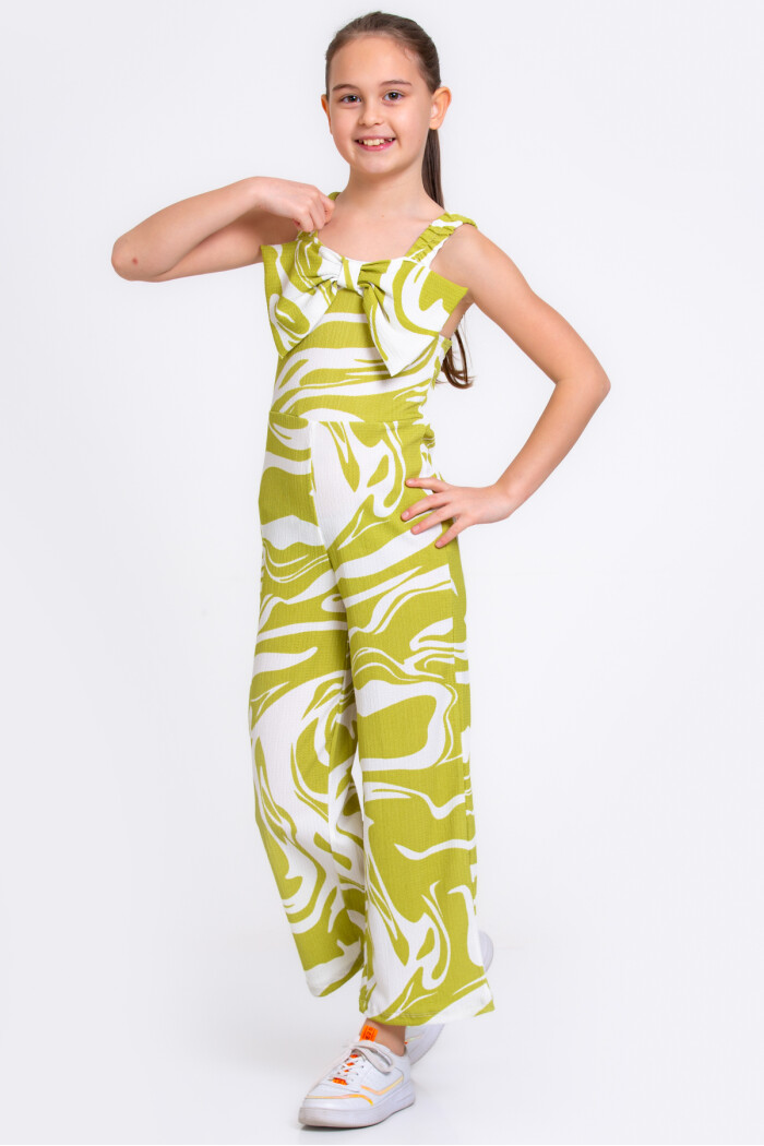 Yeşil Lastik Askılı Bürümcük 5-9 Yaş Tulum - 2459-2