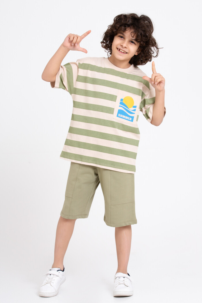 Yeşil Summer Baskı Şortlu 5-9 Yaş Takım - 2433-1