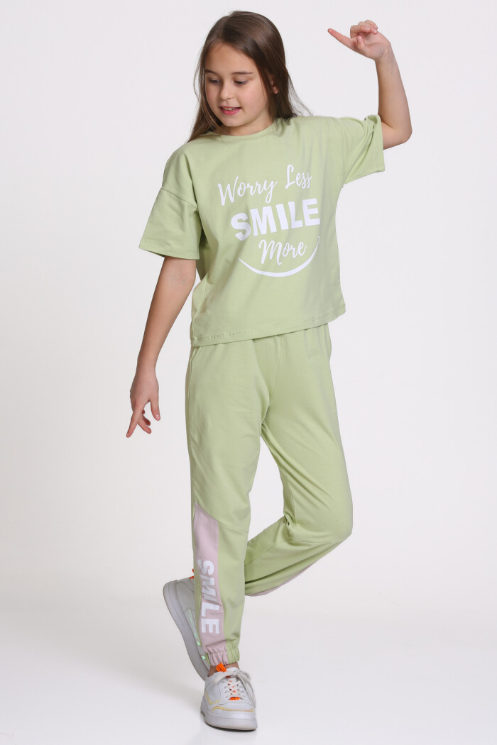 Yeşil Wory Less Smile More Baskılı 5-9 Yaş Takım - 2442-5