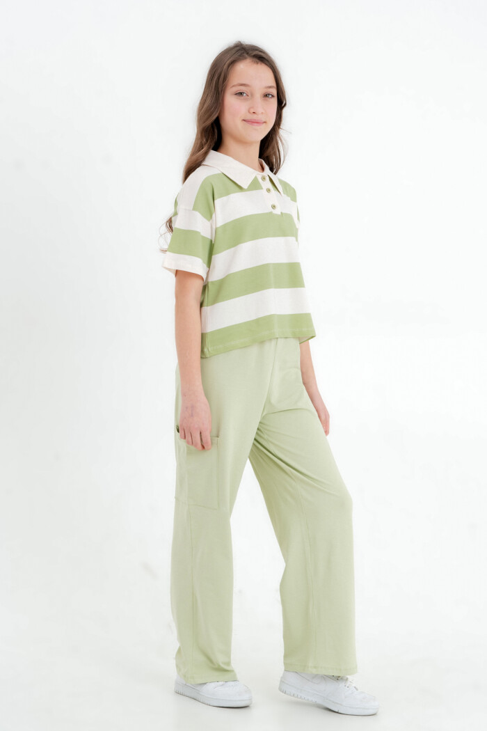 Yeşil Yakalı Çizgili 8-12 Yaş Kız Takım - 2416-1