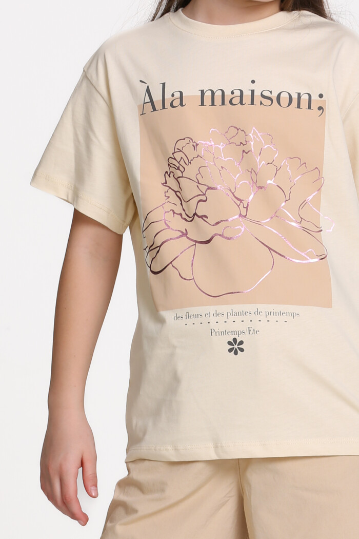 Bej Ala Maison Baskılı 9-13 Yaş Takım - 2485-1