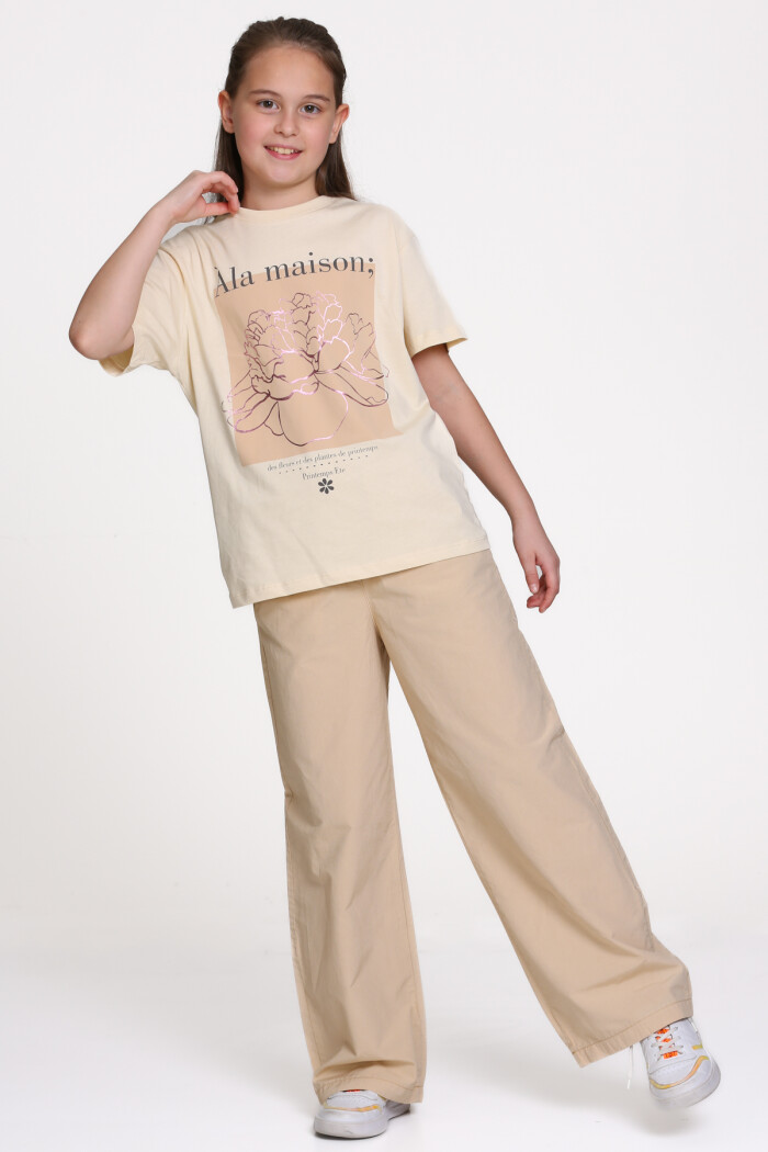 Bej Ala Maison Baskılı 9-13 Yaş Takım - 2485-1