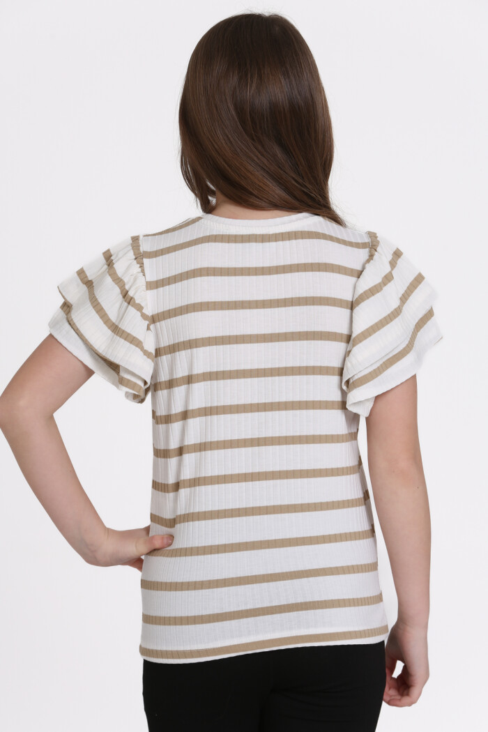 Bej Büzgülü 5-13 Yaş Tişört - 2516-1