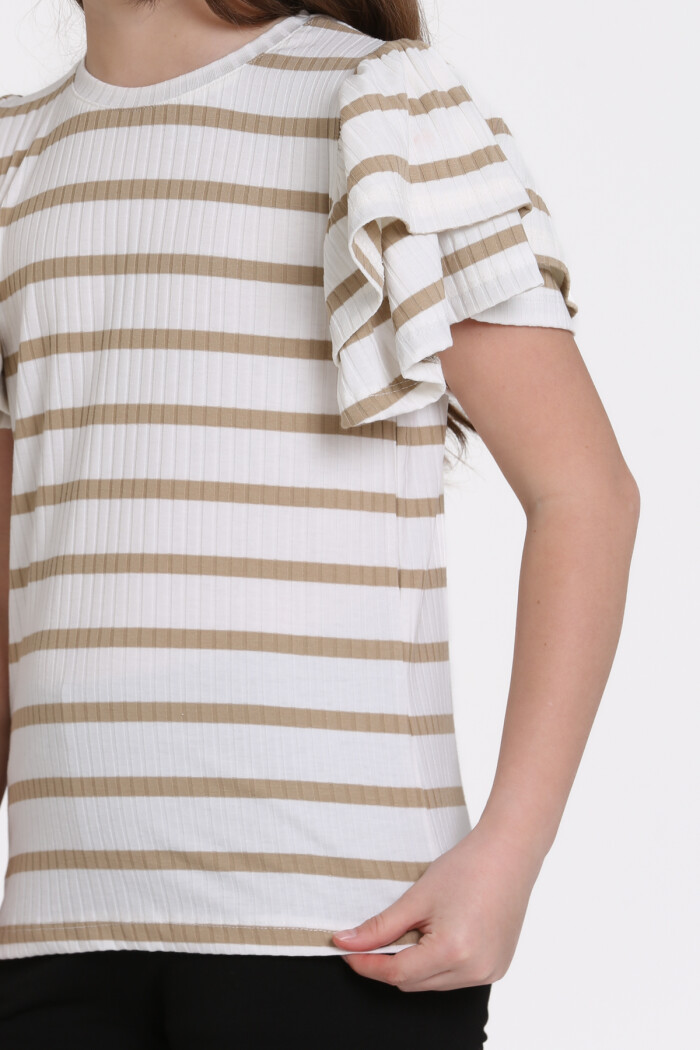 Bej Büzgülü 5-13 Yaş Tişört - 2516-1