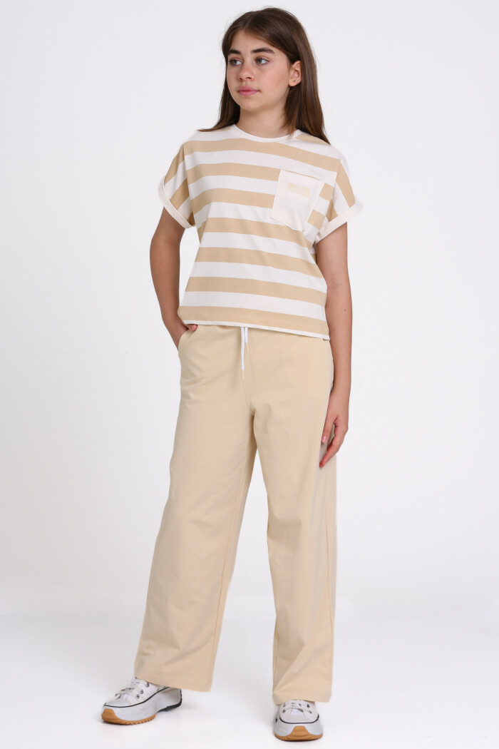 Bej Çizgili Baskılı 8-12 Yaş Takım - 2458-1