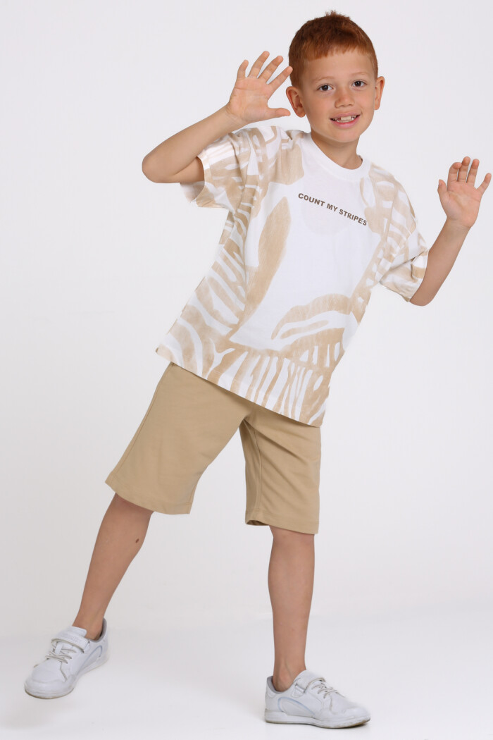 Bej Count My Stripes Baskılı 5-9 Yaş Takım - 2505-1