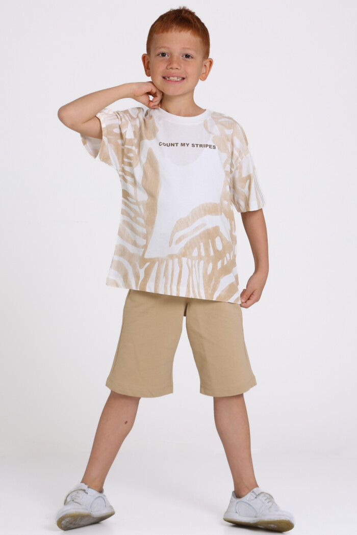 Bej Count My Stripes Baskılı 5-9 Yaş Takım - 2505-1