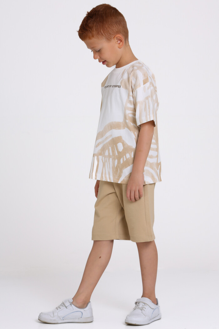 Bej Count My Stripes Baskılı 5-9 Yaş Takım - 2505-1