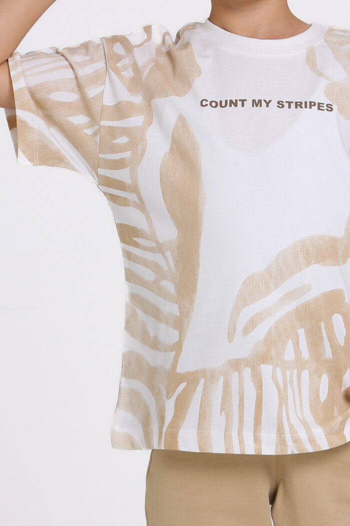 Bej Count My Stripes Baskılı 5-9 Yaş Takım - 2505-1