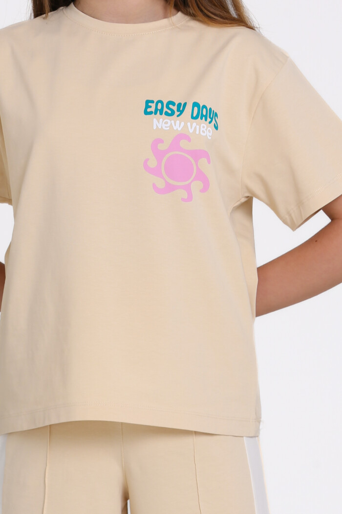 Bej Easy Days New Vibe Baskılı 8-12 Yaş Takım - 2545-1