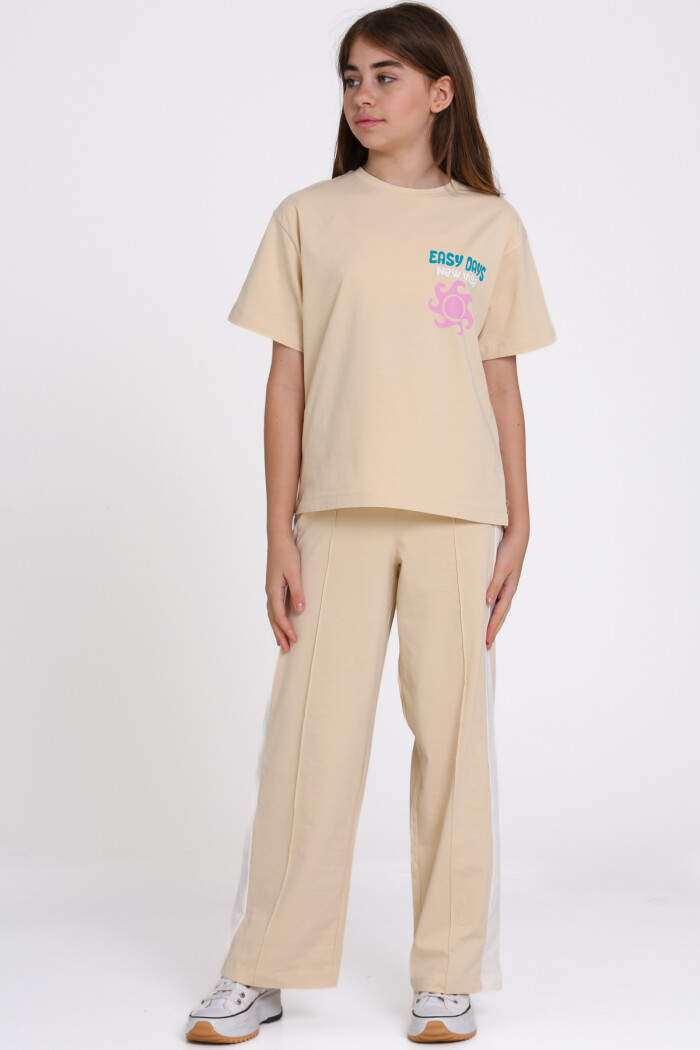 Bej Easy Days New Vibe Baskılı 8-12 Yaş Takım - 2545-1