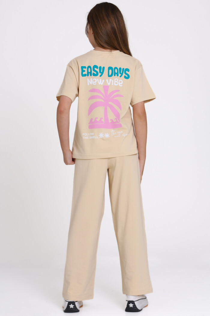 Bej Easy Days New Vibe Baskılı 8-12 Yaş Takım - 2545-1