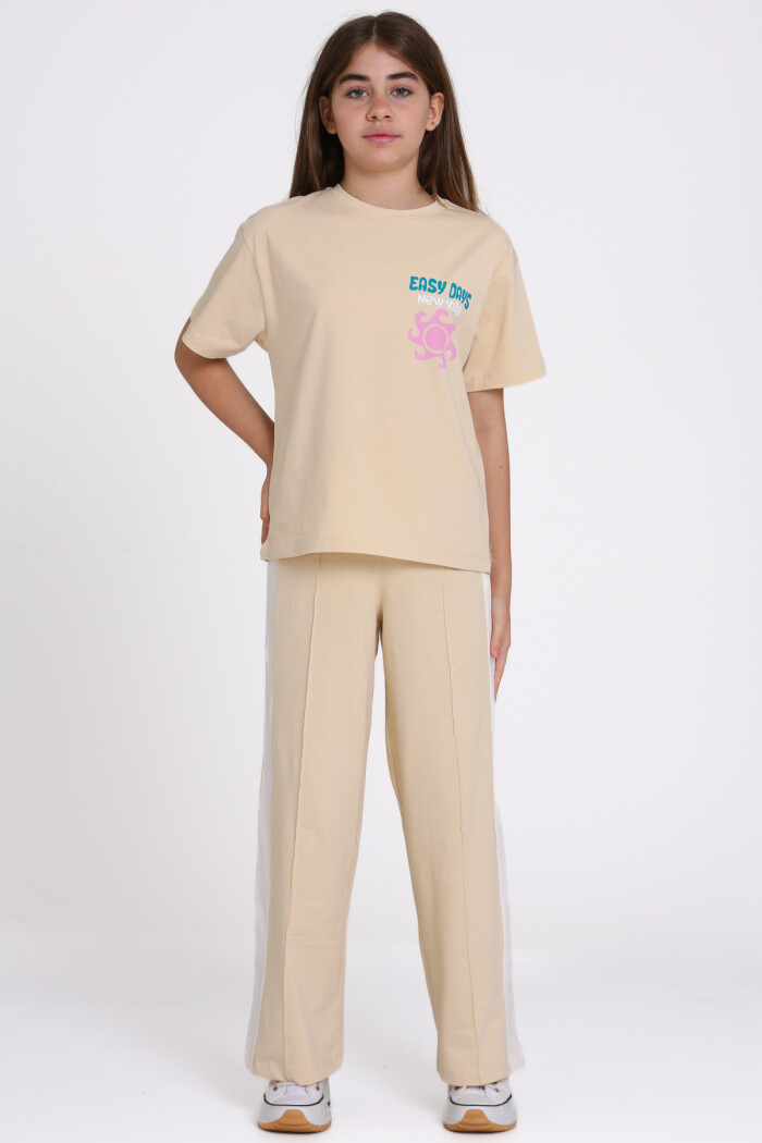 Bej Easy Days New Vibe Baskılı 8-12 Yaş Takım - 2545-1