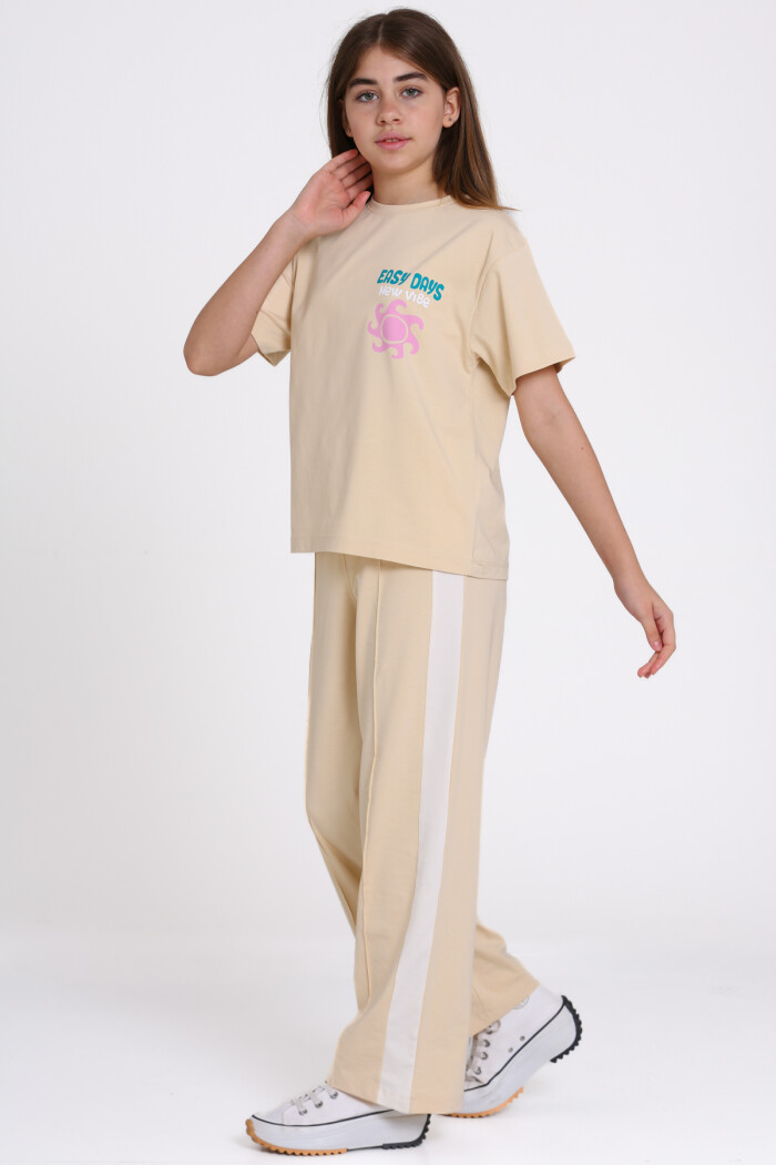 Bej Easy Days New Vibe Baskılı 8-12 Yaş Takım - 2545-1