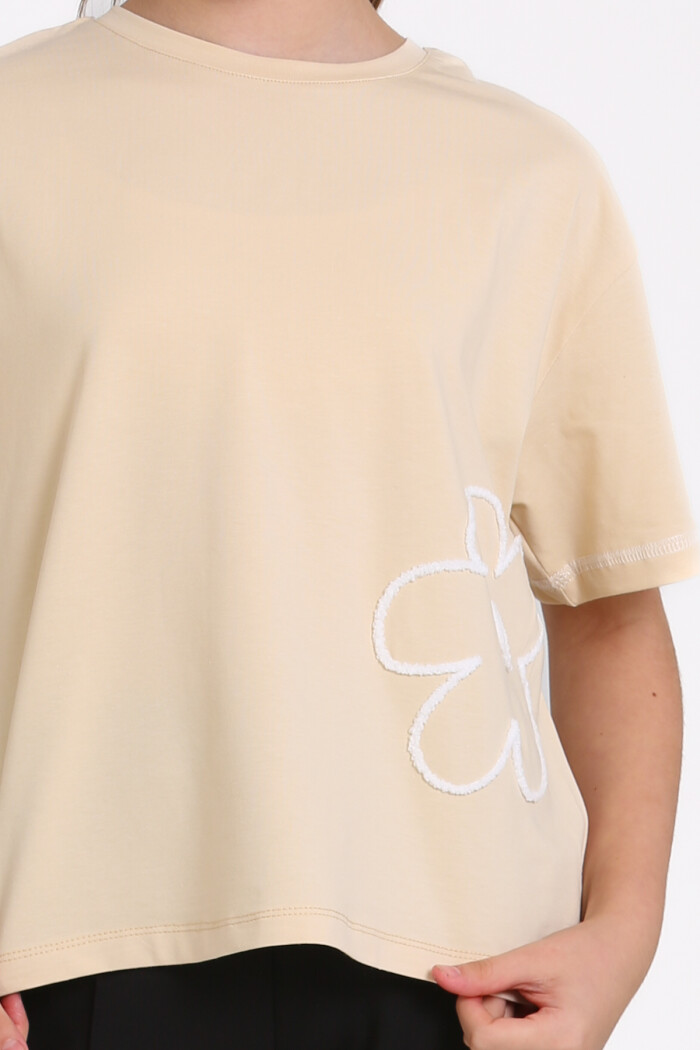 Bej Karyoka Dikişli 5-13 Yaş Tişört - 2531-5