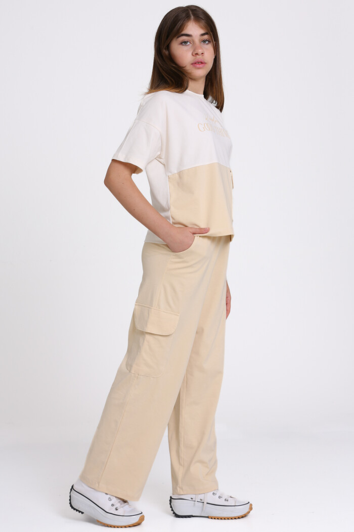 Bej Keep Doing Good Things Baskılı 8-12 Yaş Takım - 2448-1