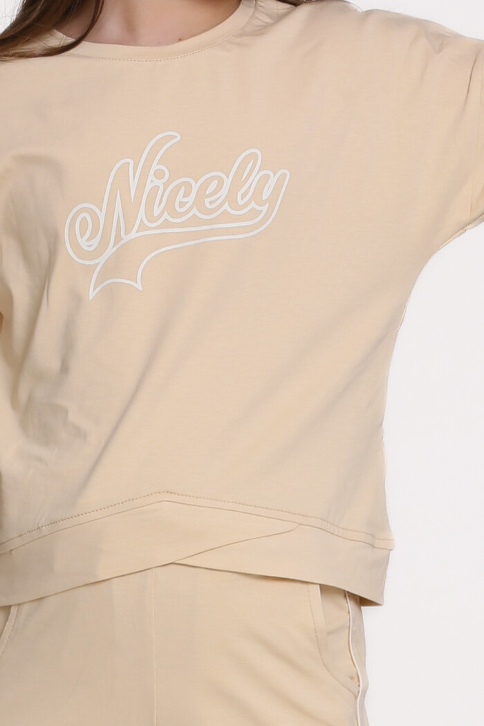 Bej Nicely Baskılı 8-12 Yaş Takım - 2457-1