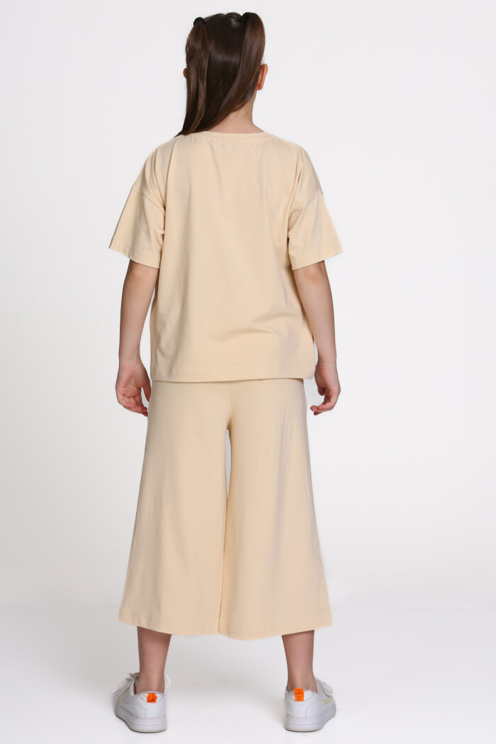 Bej Papatya Nakışlı Baskılı 8-12 Yaş Takım - 2546-1