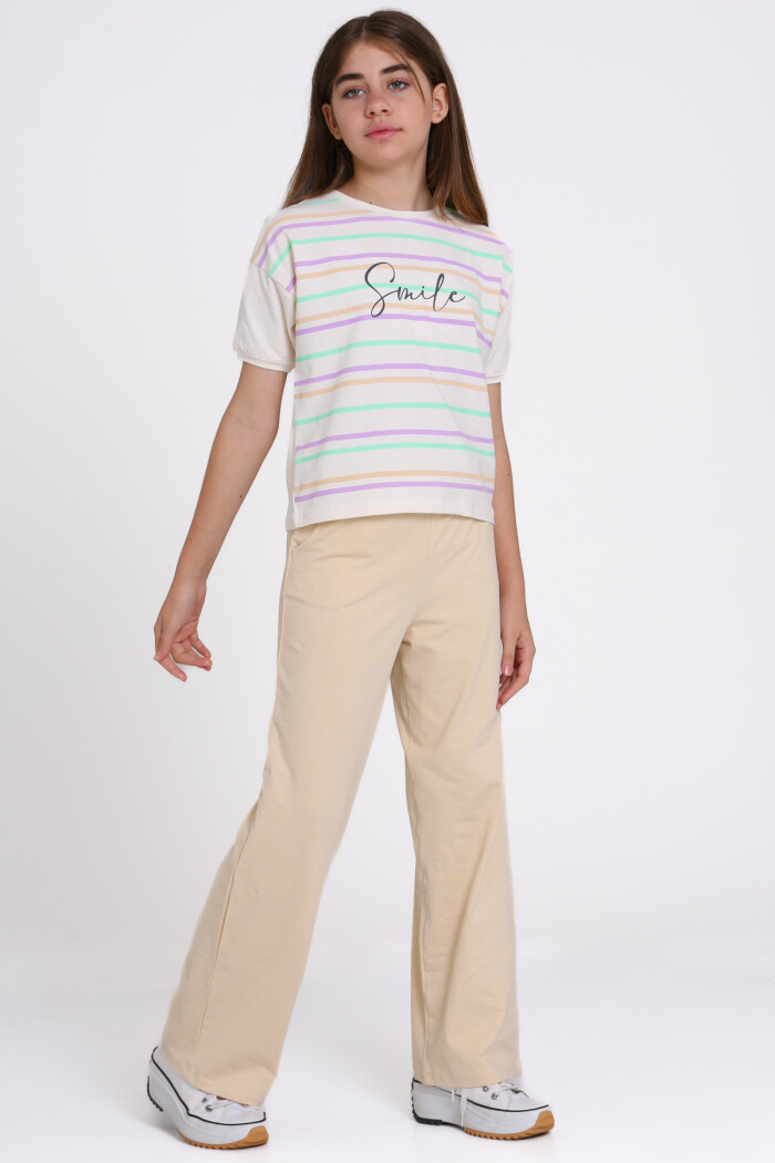 Bej Smile Baskılı 8-12 Yaş Takım - 2461-1