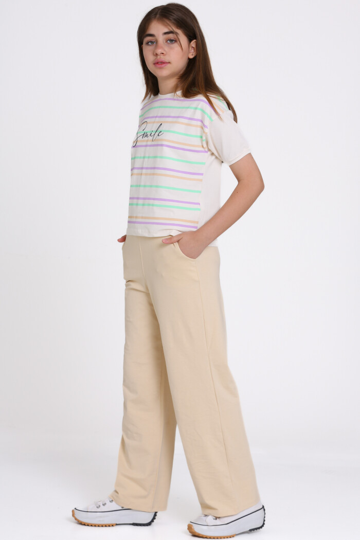 Bej Smile Baskılı 8-12 Yaş Takım - 2461-1