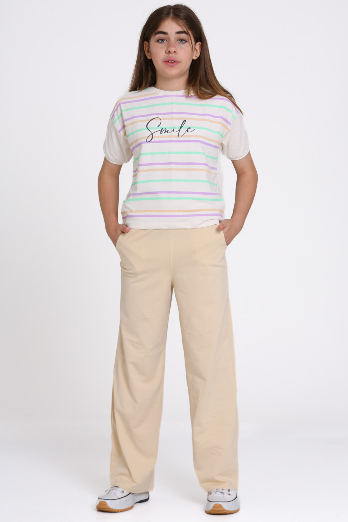 Bej Smile Baskılı 8-12 Yaş Takım - 2461-1