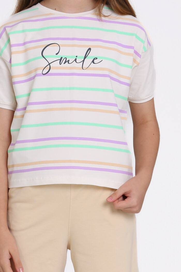 Bej Smile Baskılı 8-12 Yaş Takım - 2461-1