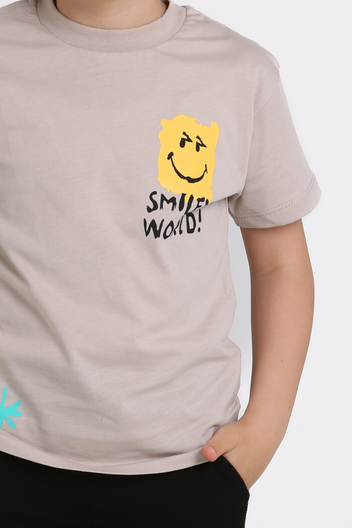 Bej Smiley World! Baskılı 5-9 Yaş Takım - 81406-1