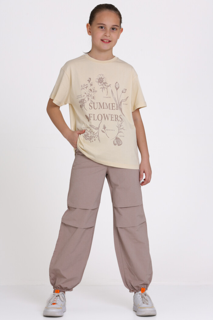 Bej Summer Flowers Baskılı 9-13 Yaş Takım - 2482-4