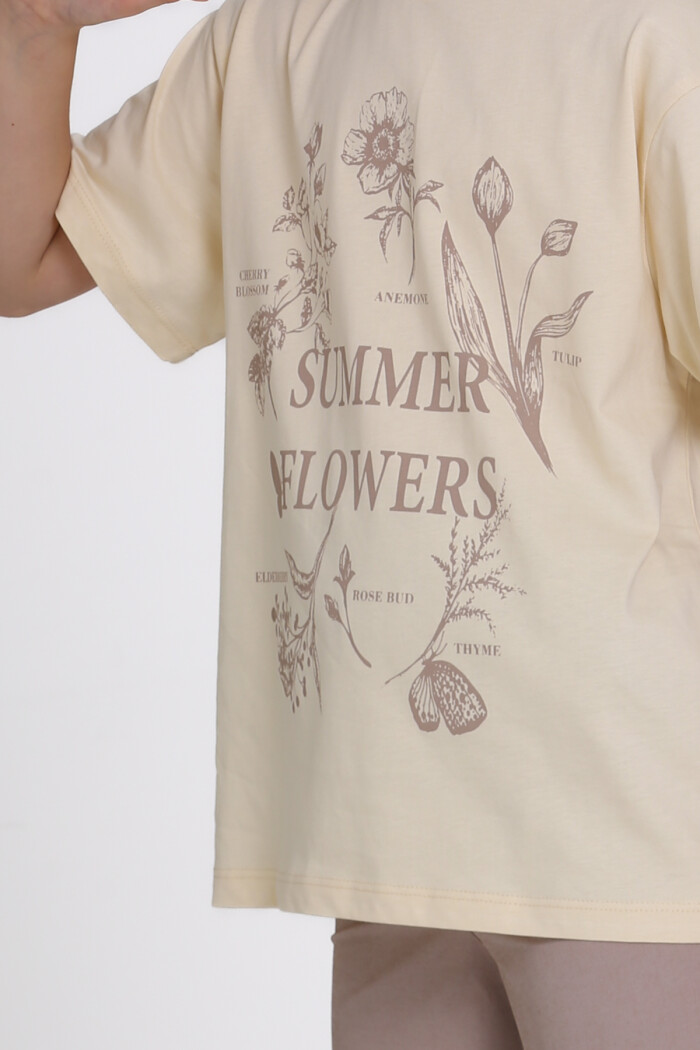 Bej Summer Flowers Baskılı 9-13 Yaş Takım - 2482-4