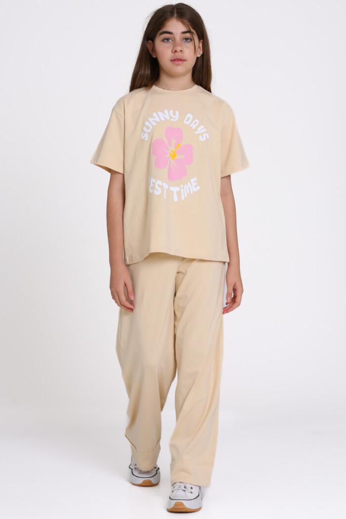 Bej Sunny Days Best Time Baskılı 8-12 Yaş Takım - 2544-1