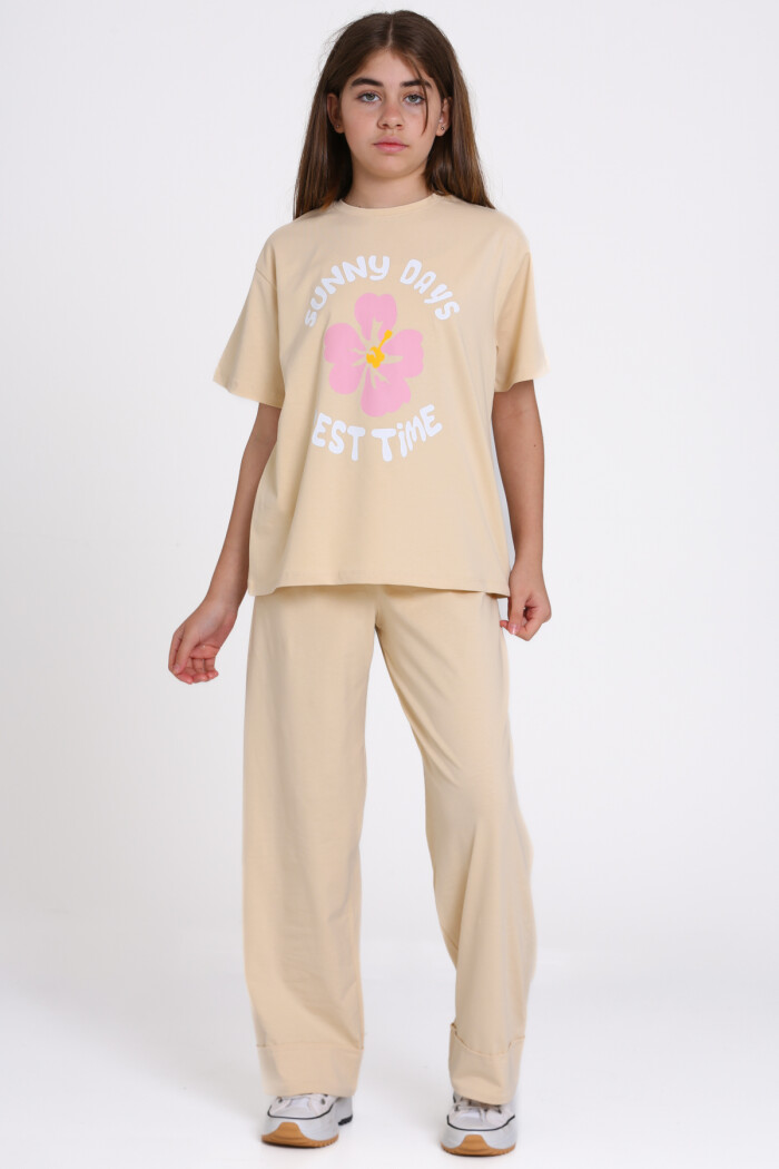 Bej Sunny Days Best Time Baskılı 8-12 Yaş Takım - 2544-1