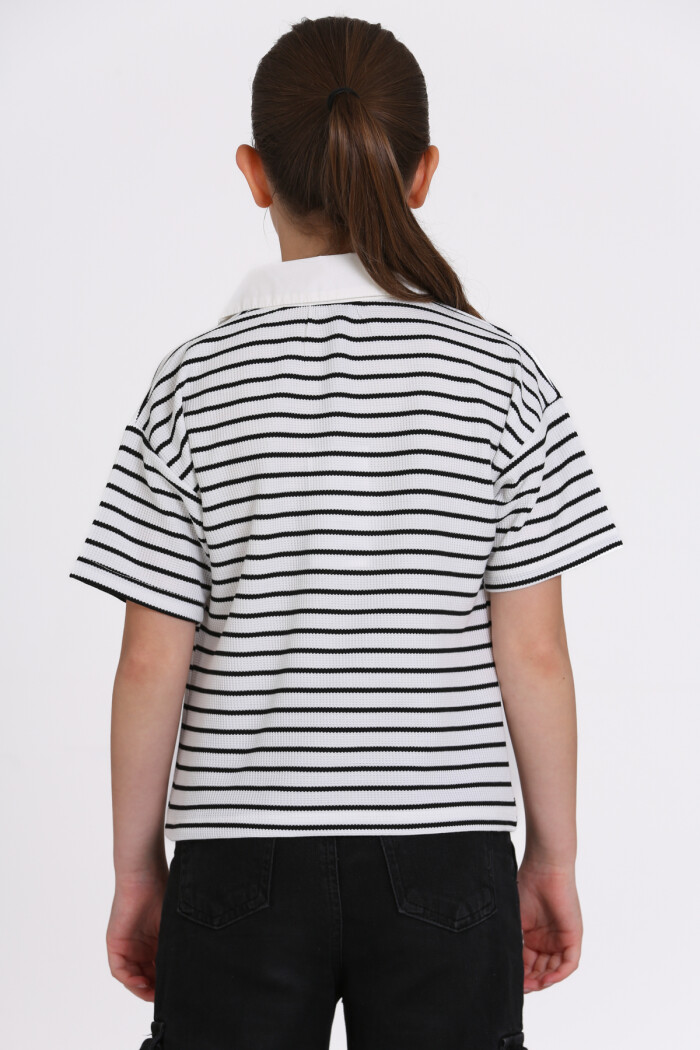 Beyaz Çizgi Desenli 5-13 Yaş Tişört - 2506-2