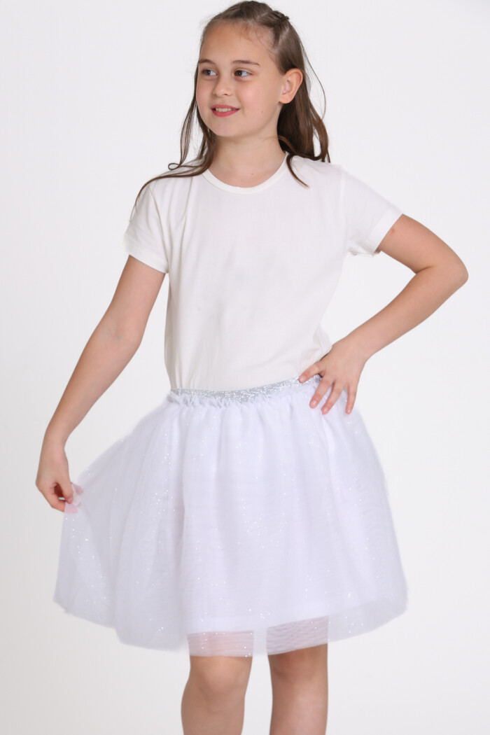 Beyaz Simli Tüllü 4-13 Yaş Etek - 81408-1