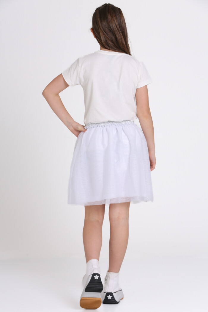 Beyaz Simli Tüllü 4-13 Yaş Etek - 81408-1