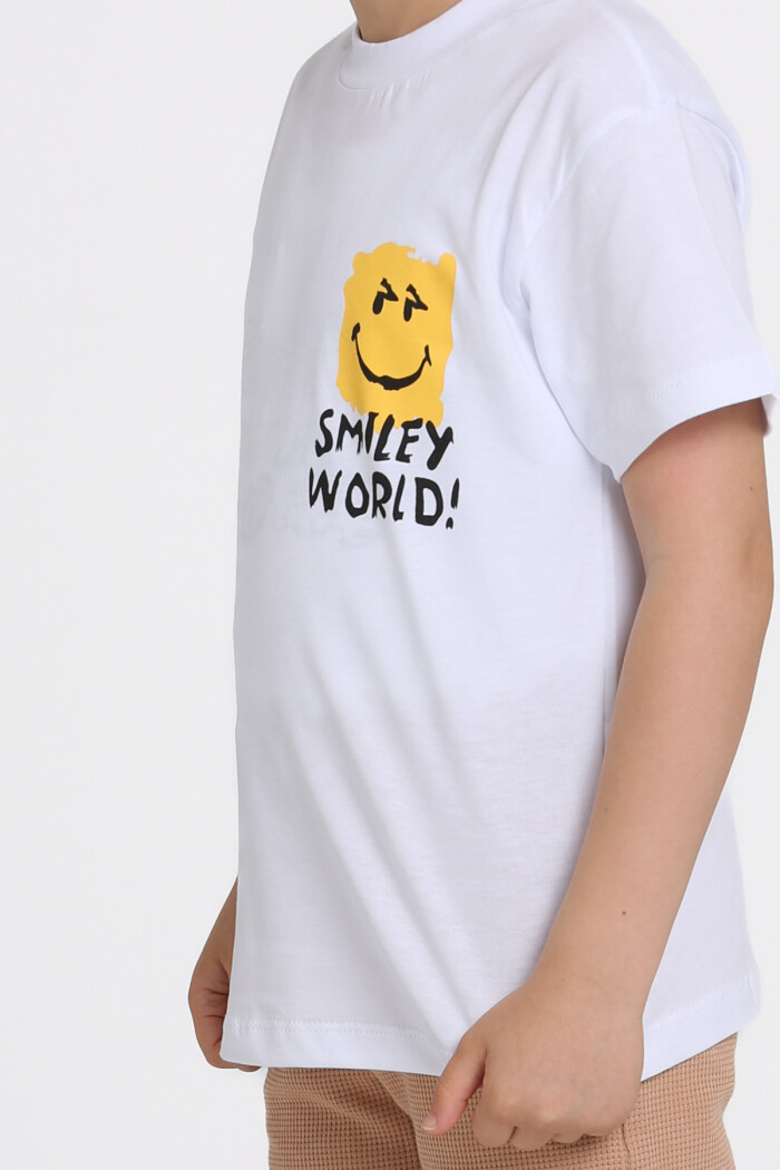 Beyaz Smiley World! Baskılı 5-9 Yaş Takım - 81406-2