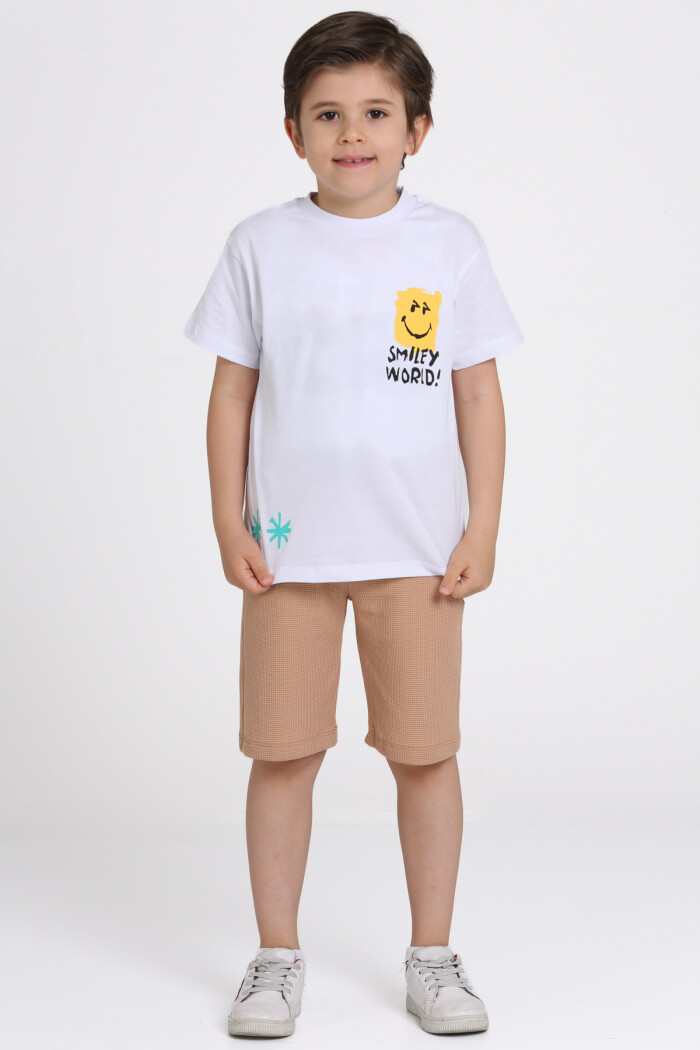 Beyaz Smiley World! Baskılı 5-9 Yaş Takım - 81406-2