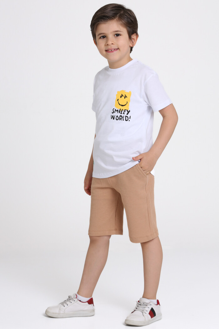 Beyaz Smiley World! Baskılı 5-9 Yaş Takım - 81406-2
