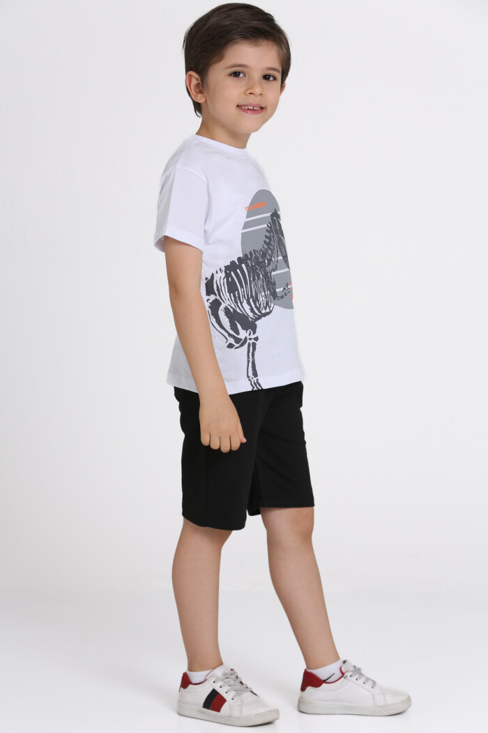 Beyaz T-Rex Baskılı 5-9 Yaş Takım - 81405-3