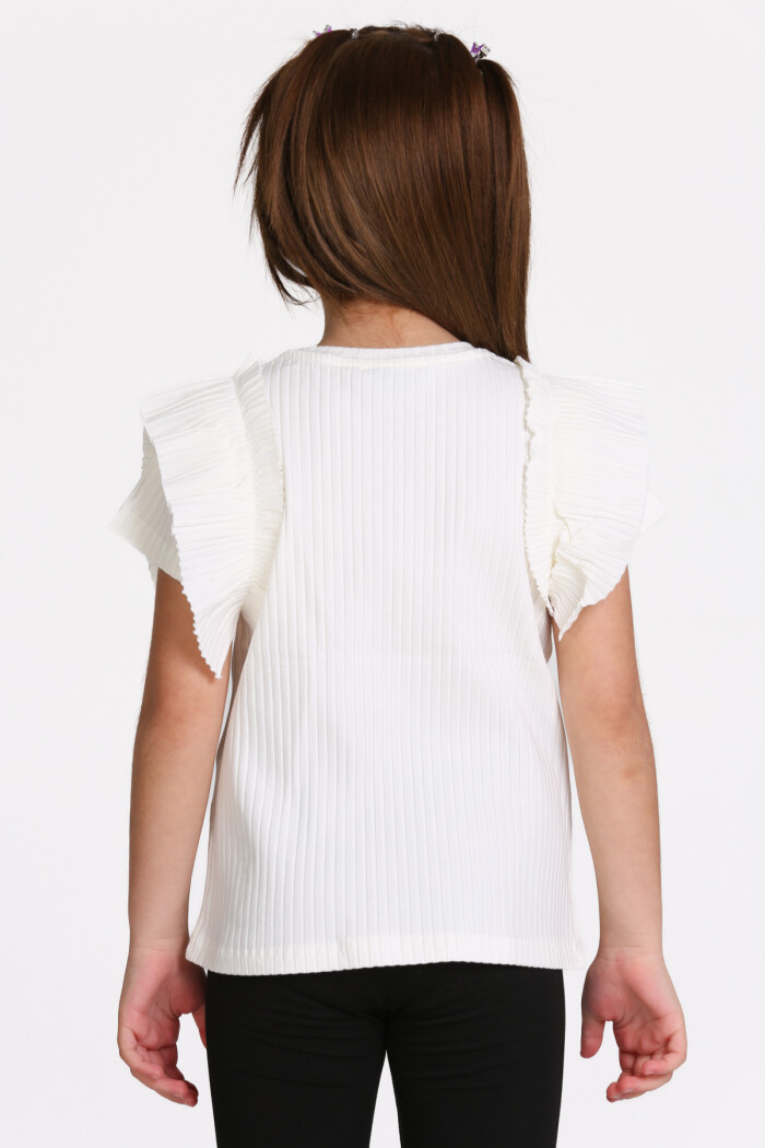 Ekru Fırfırlı 5-13 Yaş Tişört - 2508-1