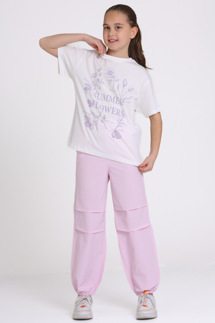 Ekru Summer Flowers Baskılı 9-13 Yaş Takım - 2482-3