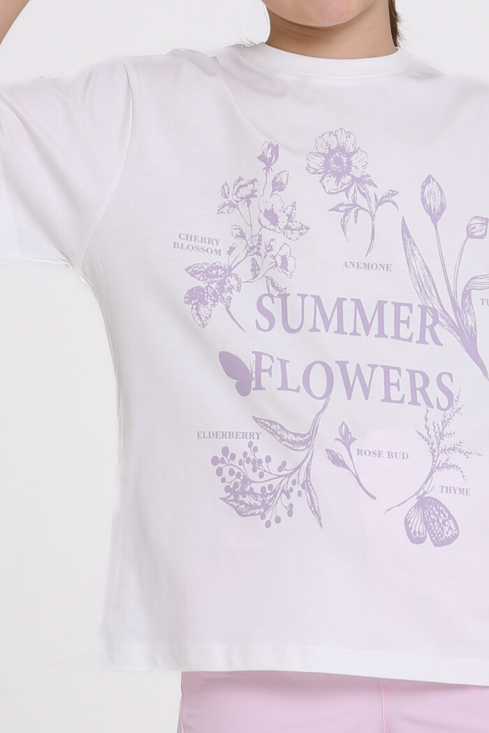Ekru Summer Flowers Baskılı 9-13 Yaş Takım - 2482-3