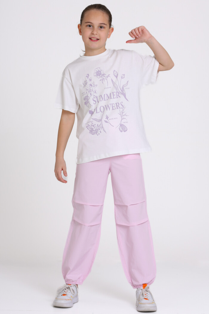 Ekru Summer Flowers Baskılı 9-13 Yaş Takım - 2482-3